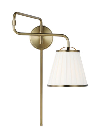 Buy time-worn-brass-with-white-linen-pleated-glass-and-white-shade Esther Outdoor (Damp) Sconce by Visual Comfort Studio