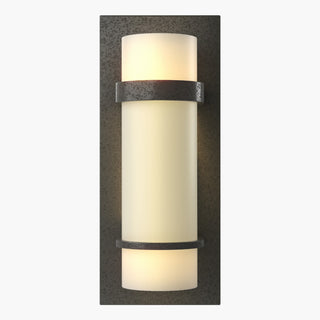 Buy natural-iron-with-opal-glass-gg-glass-and-white-shade Banded Sconce by Hubbardton Forge
