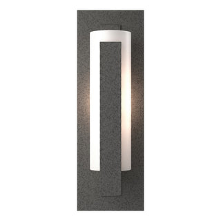 Buy natural-iron-with-opal-glass-gg-glass-and-white-shade Vertical Bar Sconce by Hubbardton Forge