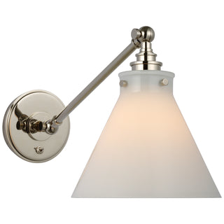 Buy polished-nickel-with-white-glass-glass-and-white-shade Parkington Outdoor (Damp) Sconce by Visual Comfort Signature