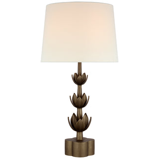 Buy antique-bronze-leaf-with-14-5-x-16-5-x-12-5-linen-glass Alberto Table Lamp by Visual Comfort Signature