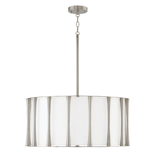 Buy brushed-nickel-with-white-fabric-shade-glass-and-white-shade Bodie Pendant by Capital Lighting
