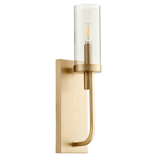 Buy aged-brass-w-smoke-fluted-glass Ladin Outdoor (Damp) Sconce by Quorum