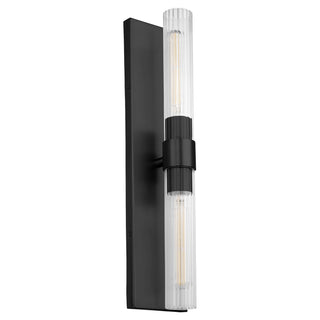 Buy matte-black-with-clear-fluted-glass-and-clear-shade Sheridan Outdoor (Damp) Sconce by Quorum