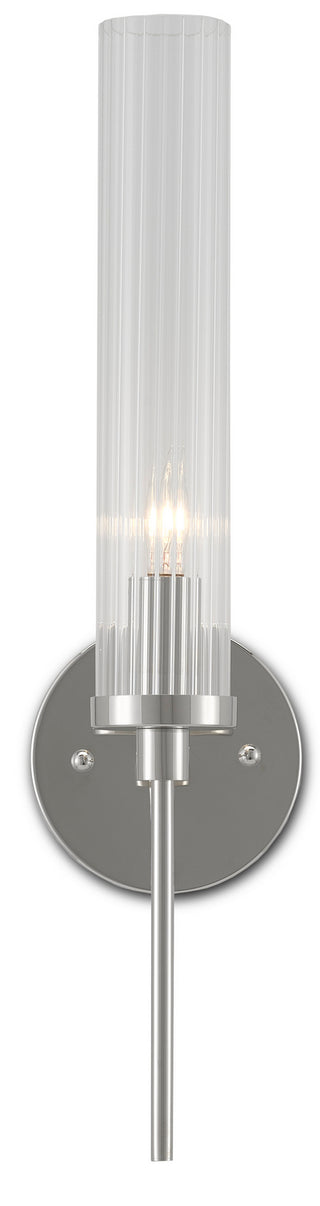 Buy polished-nickel-clear Bellings Collection Outdoor (Damp) Sconce by Currey and Company