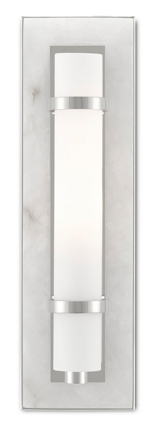 Buy natural-alabaster-polished-nickel-opaque-white Bruneau Collection Outdoor (Damp) Sconce by Currey and Company