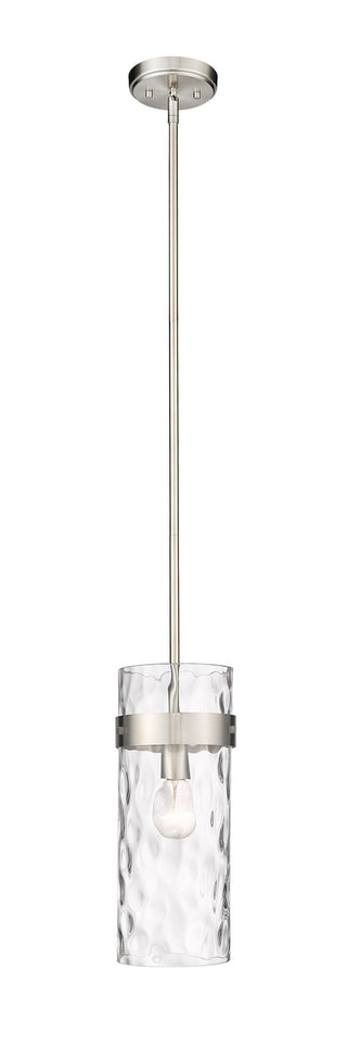 Buy brushed-nickel-with-clear-glass-and-clear-textured-shade Fontaine Outdoor (Damp) Pendant by Z-Lite