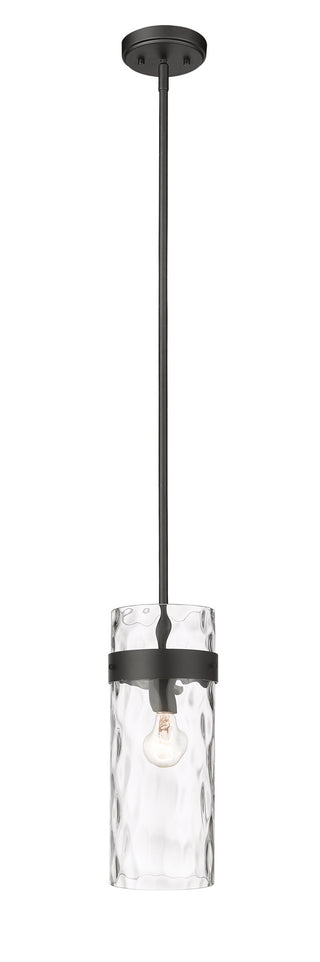 Buy matte-black-with-clear-glass-and-clear-textured-shade Fontaine Outdoor (Damp) Pendant by Z-Lite