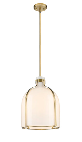 Buy rubbed-brass-with-white-opal-glass-and-opal-shade Pearson Outdoor (Damp) Pendant by Z-Lite