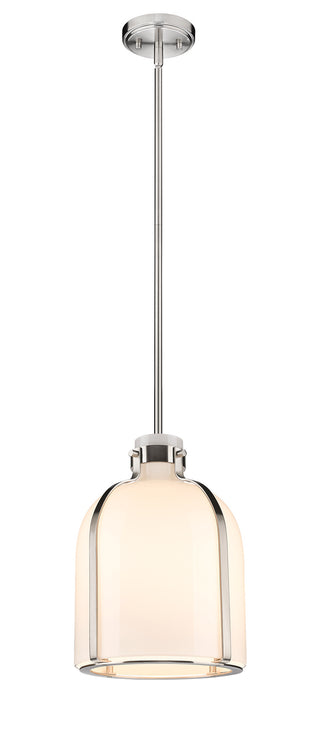 Buy brushed-nickel-with-white-opal-glass-and-white-shade Pearson Outdoor (Damp) Pendant by Z-Lite