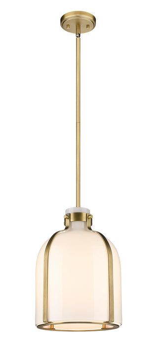 Buy rubbed-brass-with-white-opal-glass-and-white-shade Pearson Outdoor (Damp) Pendant by Z-Lite