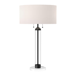 Buy matte-black-white-linen-with-clear-glass-glass-and-white-shade Sasha Table Lamp by Alora