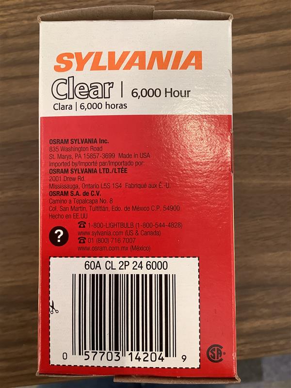 CLEAR 60 Watt A19 Incandescent, Medium Base, 120V-125V (2-Pack) Light Bulb by Sylvania