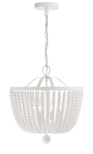 Buy matte-white-with-wood-beads-glass-and-white-shade Rylee Outdoor (Damp) Chandelier by Crystorama