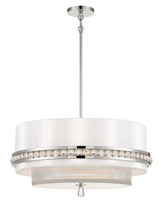 Buy polished-nickel-with-white-silk-shade-glass-and-white-shade Sutton by Robin Baron Outdoor (Damp) Pendant by Metropolitan