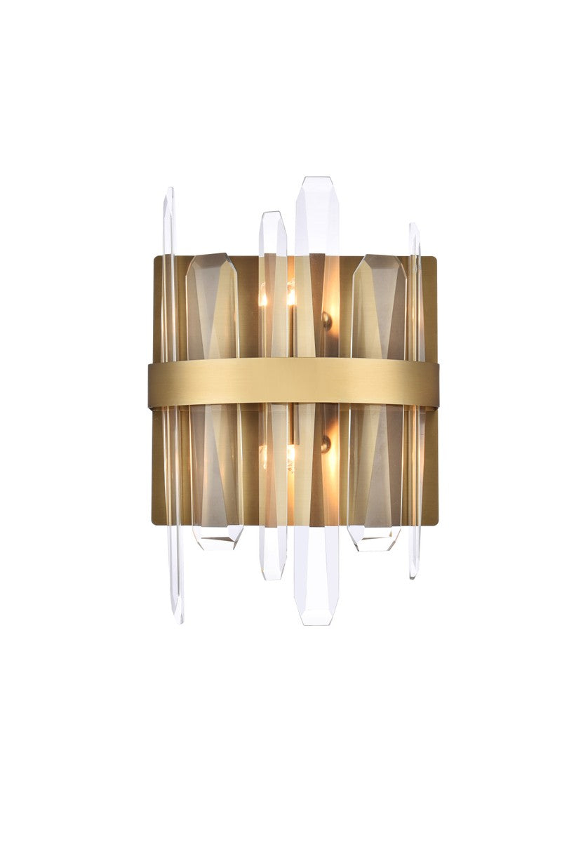 Serena Vanity by Elegant Lighting – Lights: 2 Light (8.00"L x 4.00"W x 12.00"H) – Finish: Satin Gold and Clear Shade – Elegant Lighting-2200W8SG