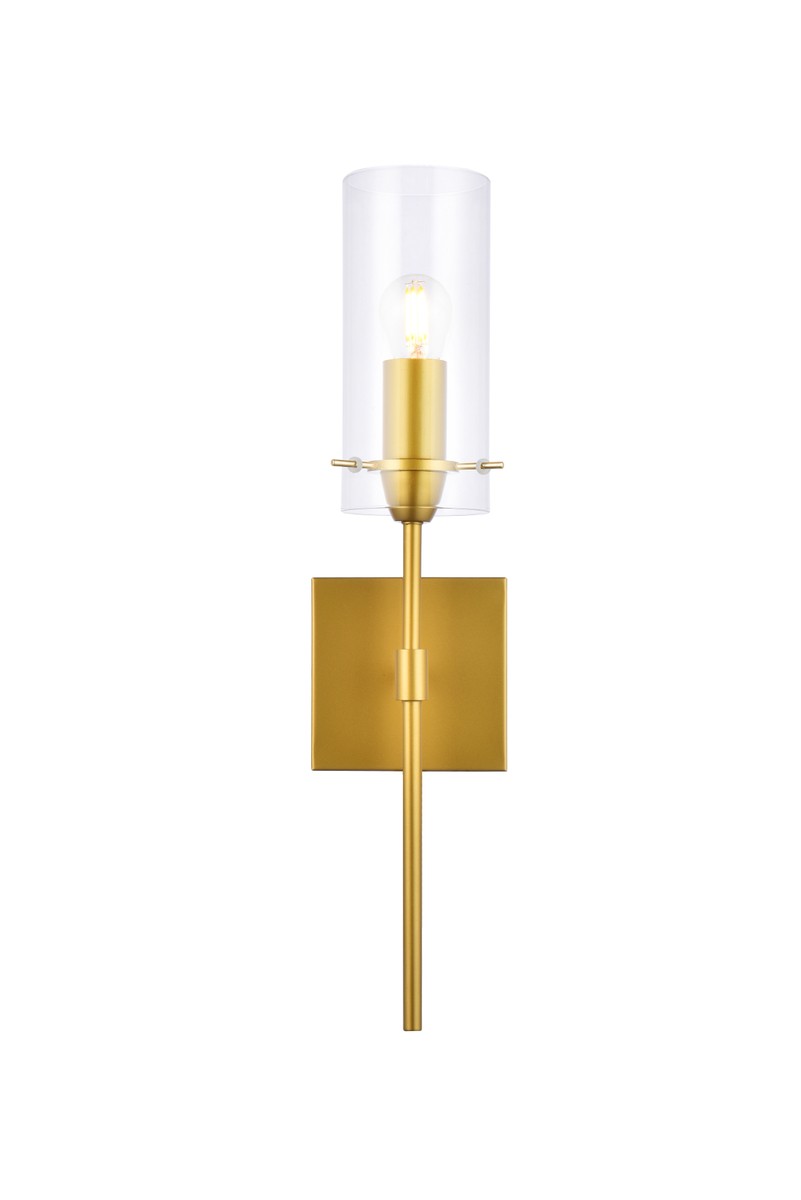 Elsreth Sconce by Elegant Lighting – Lights: 1 Light (4.70"L x 4.30"W x 20.00"H) – Finish: Brass with Clear Glass and Clear Shade – Elegant Lighting-LD2361BR