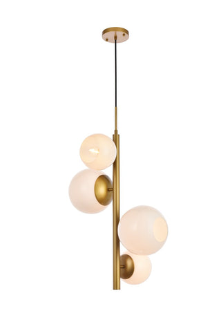 Buy brass-with-white-glass-and-white-shade Wells Pendant by Elegant Lighting