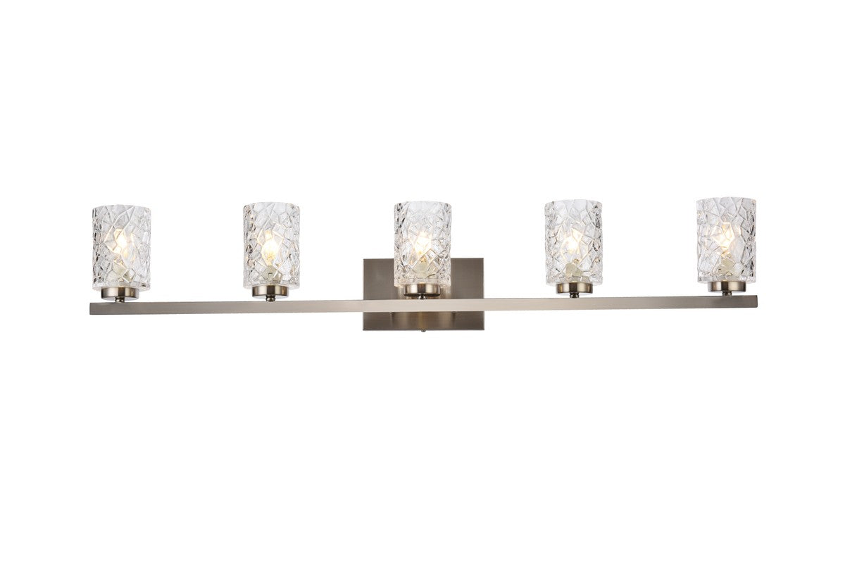Cassie Vanity by Elegant Lighting – Lights: 5 Light (41.50"L x 5.50"W x 7.70"H) – Finish: Satin Nickel with Clear Glass and Clear Shade – Elegant Lighting-LD7029W41SN
