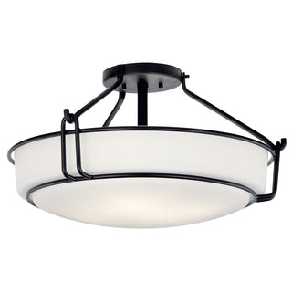 Buy black-with-clear-satin-etched-glass-and-white-shade Alkire Flush Mount Ceiling Light by Kichler