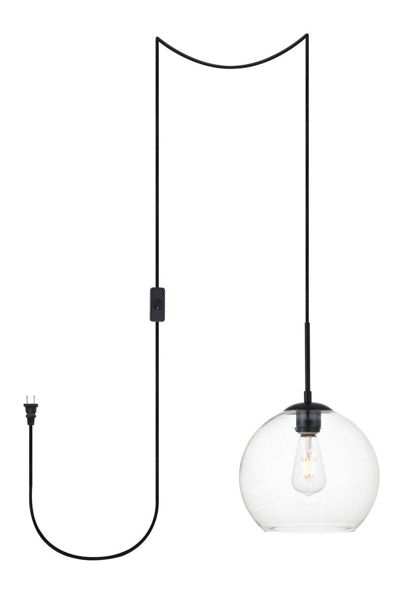 BAXTER Pendant by Elegant Lighting – Lights: 1 Light (10.00"L x 10.00"W x 10.00"H) – Finish: Black with Clear Glass and Clear Shade – Elegant Lighting-LDPG2212BK
