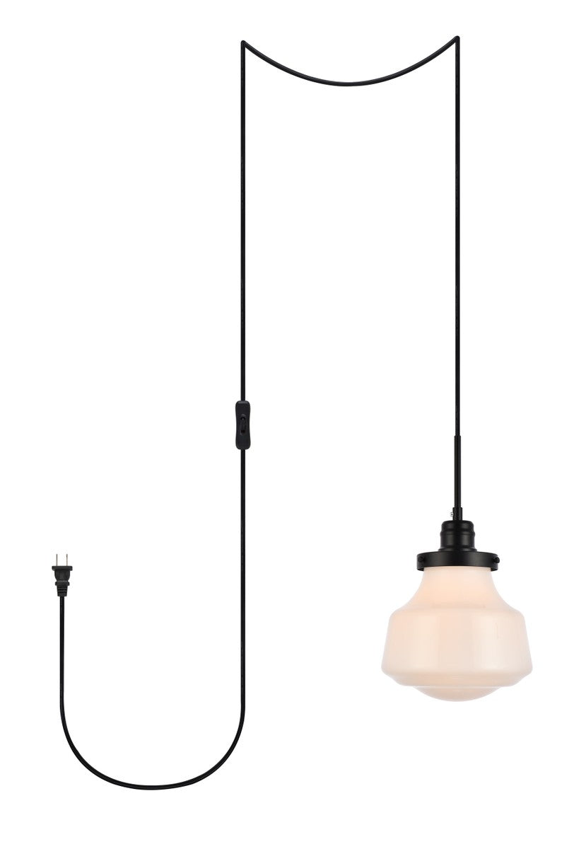 Lye Pendant by Elegant Lighting – Lights: 1 Light (8.00"L x 8.00"W x 10.00"H) – Finish: Black with Frosted White Glass and Frosted Shade – Elegant Lighting-LDPG6255BK