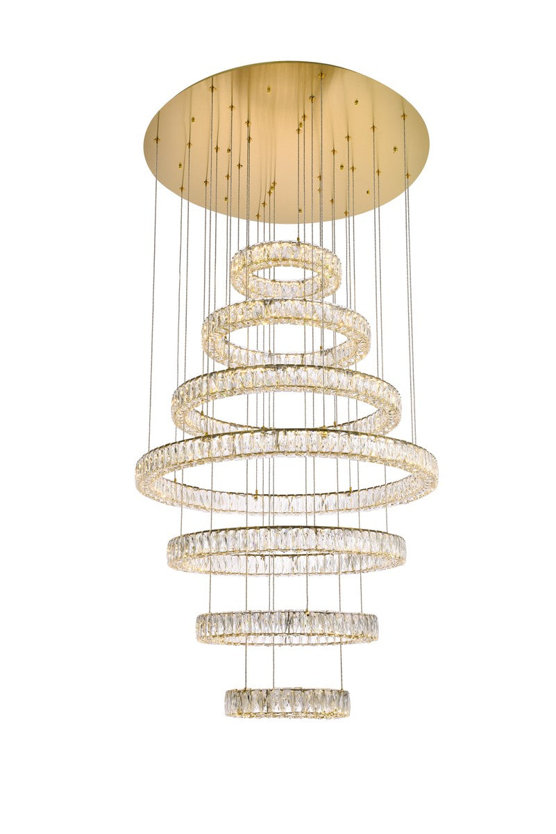Monroe Chandelier by Elegant Lighting – Lights: 7 Light (40.00"L x 40.00"W x 38.00"H) – Finish: Gold and Clear Shade – Light Output: 3000K – Elegant Lighting-3503G7LG
