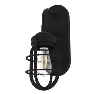 Buy natural-black-iron-and-black-shade Starklake Sconce by Hunter