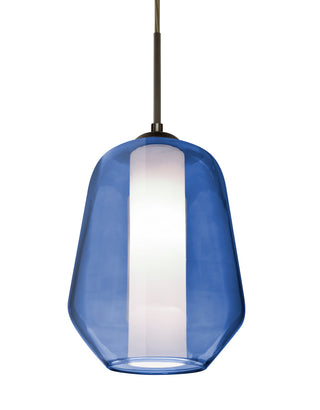Buy bronze-with-blue-opal-glass-and-blue-shade Link Outdoor (Damp) Pendant by Besa