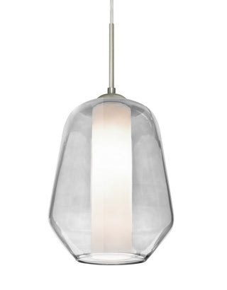 Buy satin-nickel-with-clear-opal-glass-and-opal-shade Link Outdoor (Damp) Pendant by Besa