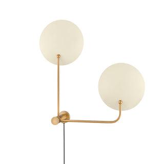 Buy patina-brass-and-soft-sand-and-white-shade Leif Outdoor (Damp) Sconce by Troy Lighting