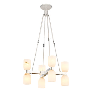 Buy polished-nickel-alabaster-with-clear-crystal-glass-and-white-shade Lucian Chandelier by Alora