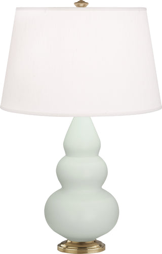 Buy matte-celadon-glazed-ceramic-w-antique-natural-brassed-with-pearl-dupioni-fabric-shade-glass-and-white-shade Small Triple Gourd Table Lamp by Robert Abbey