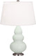 Matte Celadon Glazed Ceramic w/Antique Silvered with Pearl Dupioni Fabric Shade Glass and White Shade
