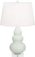 Matte Celadon Glazed Ceramic w/Lucite with Pearl Dupioni Fabric Shade Glass and White Shade