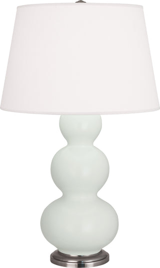 Buy matte-celadon-glazed-ceramic-w-antique-silvered-with-pearl-dupioni-fabric-shade-glass-and-white-shade Triple Gourd Table Lamp by Robert Abbey