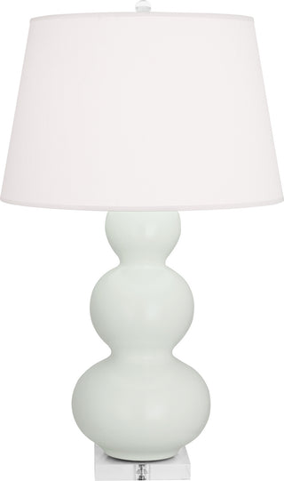 Buy matte-celadon-glazed-ceramic-w-lucite-with-pearl-dupioni-fabric-shade-glass-and-white-shade Triple Gourd Table Lamp by Robert Abbey
