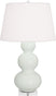 Matte Celadon Glazed Ceramic w/Lucite with Pearl Dupioni Fabric Shade Glass and White Shade