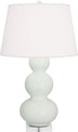 Matte Celadon Glazed Ceramic w/Lucite with Pearl Dupioni Fabric Shade Glass and White Shade