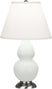 Matte Celadon Glazed Ceramic w/Antique Silvered with Pearl Dupioni Fabric Shade Glass and White Shade