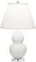 Matte Celadon Glazed Ceramic w/Lucite with Pearl Dupioni Fabric Shade Glass and White Shade