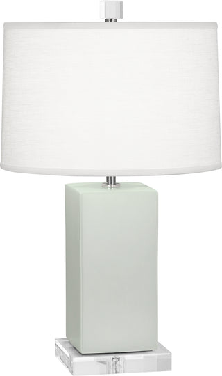 Buy matte-celadon-glazed-ceramic-with-oyster-linen-shade-with-self-fabric-top-diffuser-glass-and-white-shade Harvey Table Lamp by Robert Abbey