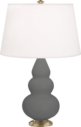Buy matte-ash-glazed-ceramic-w-antique-brassed-with-pearl-dupioni-fabric-shade-glass-and-white-shade Small Triple Gourd Table Lamp by Robert Abbey