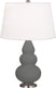 Matte Ash Glazed Ceramic w/Antique Silvered with Pearl Dupioni Fabric Shade Glass and White Shade