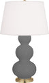 Matte Ash Glazed Ceramic w/Antique Brassed with Pearl Dupioni Fabric Shade Glass and White Shade