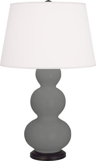 Buy matte-ash-glazed-ceramic-w-deep-patina-bronzeed-with-pearl-dupioni-fabric-shade-glass-and-white-shade Triple Gourd Table Lamp by Robert Abbey