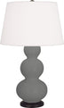 Matte Ash Glazed Ceramic w/Deep Patina Bronzeed with Pearl Dupioni Fabric Shade Glass and White Shade