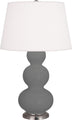 Matte Ash Glazed Ceramic w/Antique Silvered with Pearl Dupioni Fabric Shade Glass and White Shade