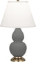 Matte Ash Glazed Ceramic w/Antique Brassed with Pearl Dupioni Fabric Shade Glass and White Shade