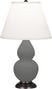 Matte Ash Glazed Ceramic w/Deep Patina Bronzeed with Pearl Dupioni Fabric Shade Glass and White Shade